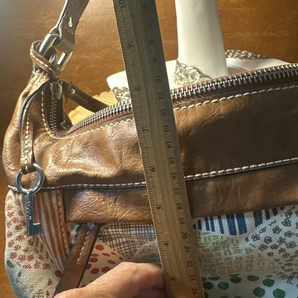 Vintage Fossil Leather Multi-Colored Patchwork Shoulder Bag Satchel Y2K